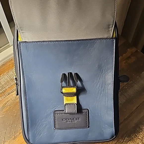 Coach Track Pack In Colorblock - All Calf Leather - Gunmetal-Lime-Green - Picture 9 of 12